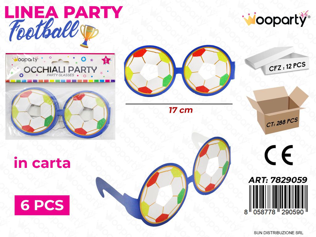 L. FOOTBALL OCCHIALI PARTY CARTA 17CM 6PCS /PZ DA 12**