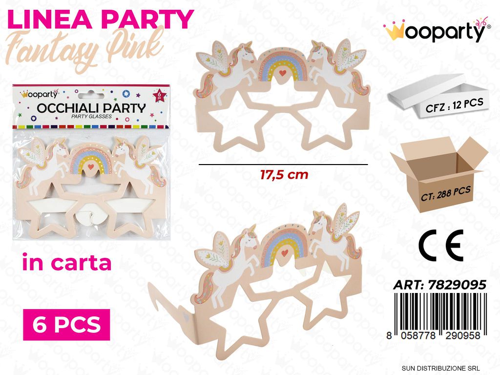 L. FIABE OCCHIALI PARTY IN CARTA 17.5CM 6PCS /PZ DA 12**