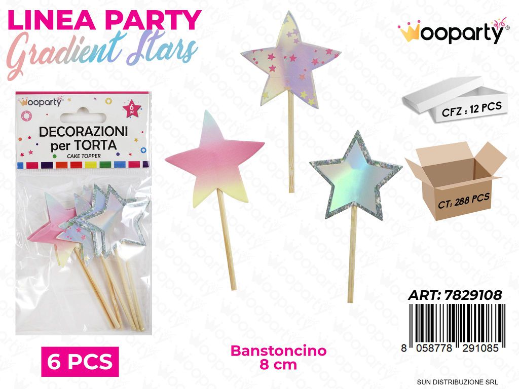 L. GRADIENT STARS DEC. PER TORTA 8CM 6PCS /PZ DA 12**