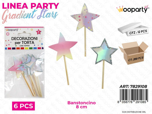 L. GRADIENT STARS DEC. PER TORTA 8CM 6PCS /PZ DA 12**