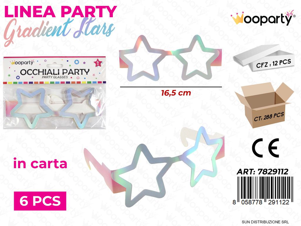 L. GRADIENT STARS OCCHIALI PARTY 16.5CM 6PCS /PZ DA 12**