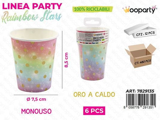L. RAIMBOW STARS BICCHIERI CARTA 7.5*8.5CM 6PCS /PZ DA 12**