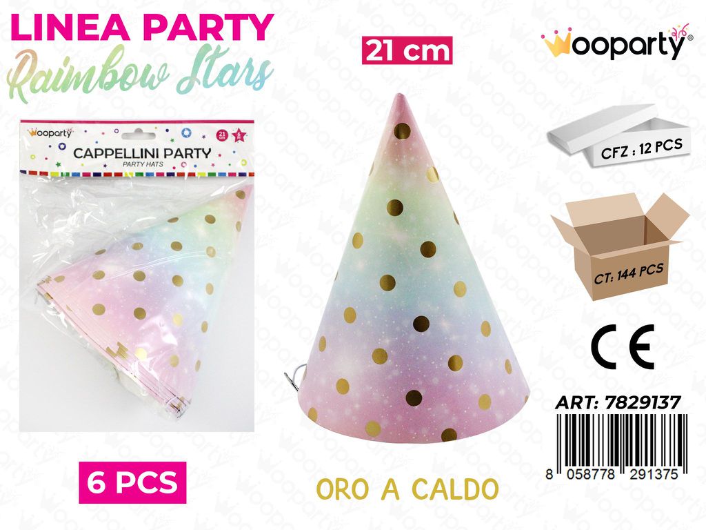 L. RAIMBOW STARS CAPPELLINI PARTY 21CM 6PCS /PZ DA 12**