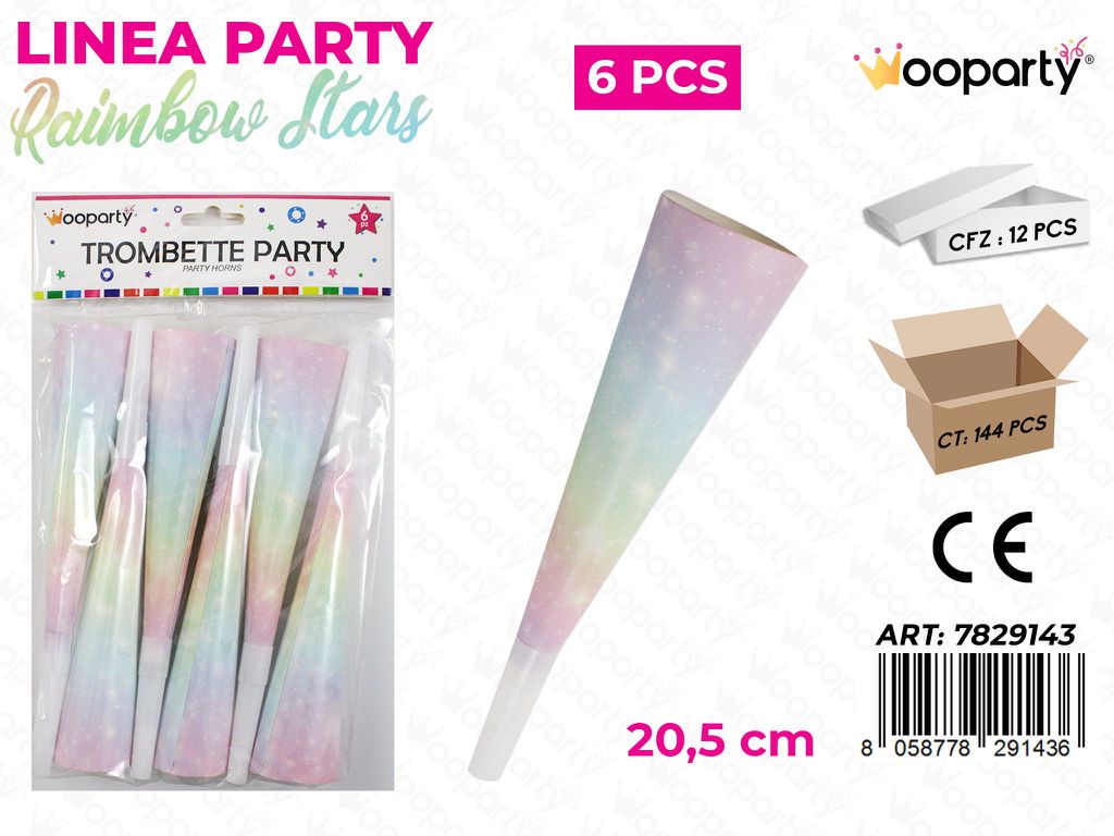 L. RAIMBOW STARS TROMBETTE 20.5CM 6PCS /PZ DA 12**
