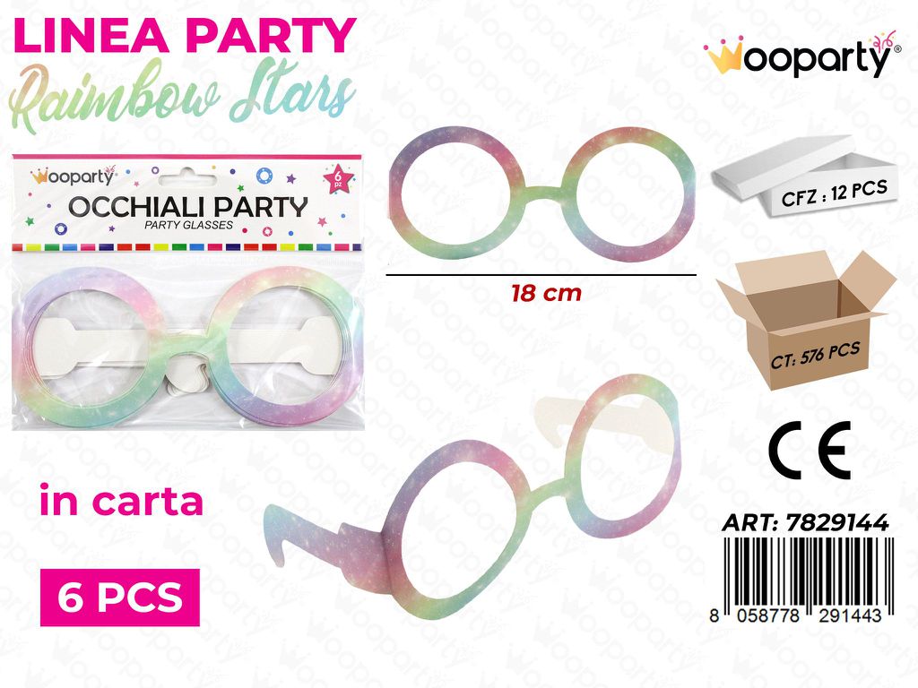 L. RAIMBOW STARS OCCHIALI PARTY 18CM 6PCS /PZ DA 12**