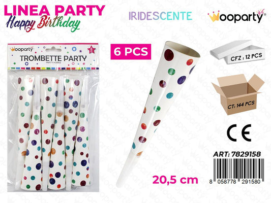 L.HAPPY BIRTHDAY TROMBETTE PARTY 20.5CM 6PCS /PZ DA 12**