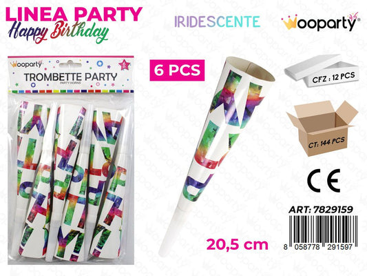 L.HAPPY BIRTHDAY TROMBETTE PARTY 20.5CM 6PCS /PZ DA 12**
