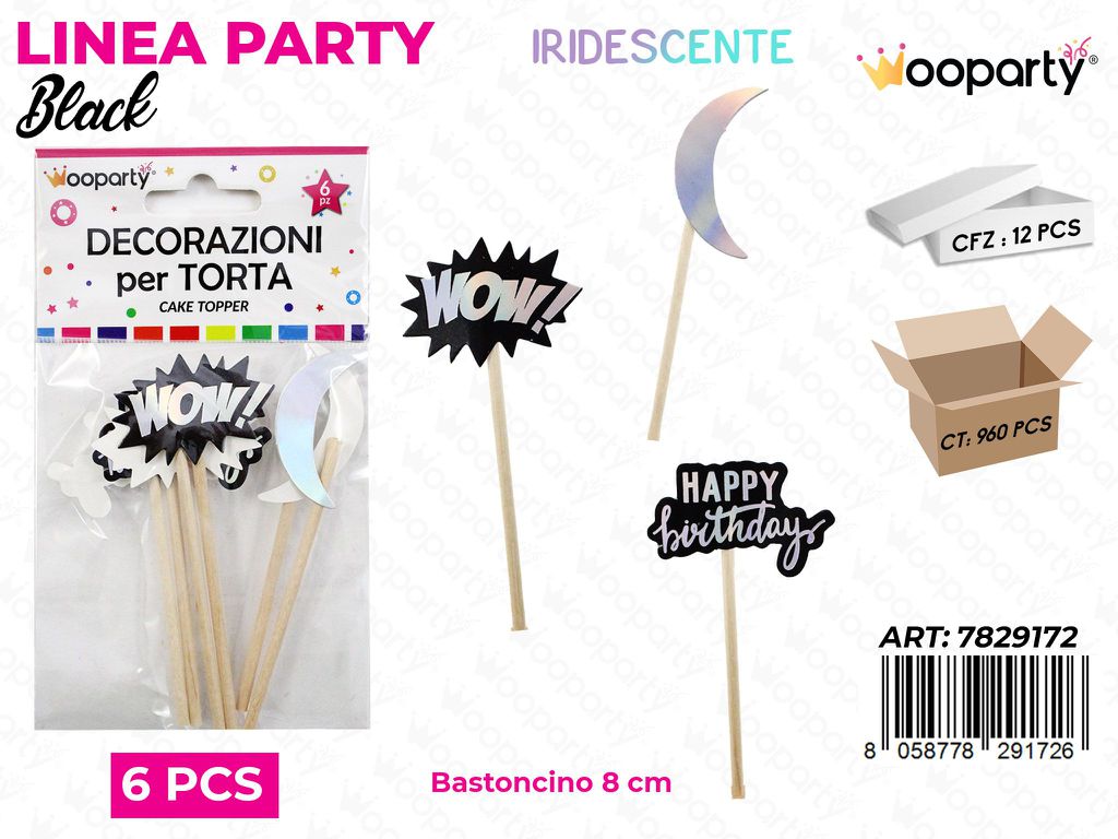 L. BLACK DEC. PER TORTA 6PCS 8CM /PZ DA 12**