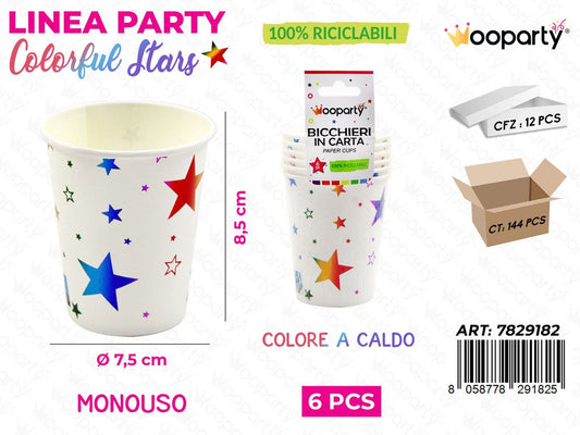 L. COLORFUL STARS BICCHIERI CARTA 7.5*8.5CM 6PCS /PZ DA 12**
