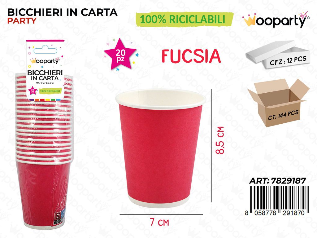 BICCHIERI IN CARTA FUCSIA 7*8.5CM 20PCS /PZ DA 12**