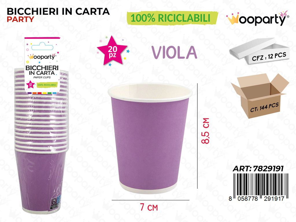 BICCHIERI IN CARTA VIOLA 7*8.5CM 20PCS /PZ DA 12**