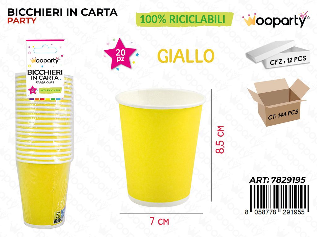 BICCHIERI IN CARTA GIALLO 7*8.5CM 20PCS /PZ DA 12**