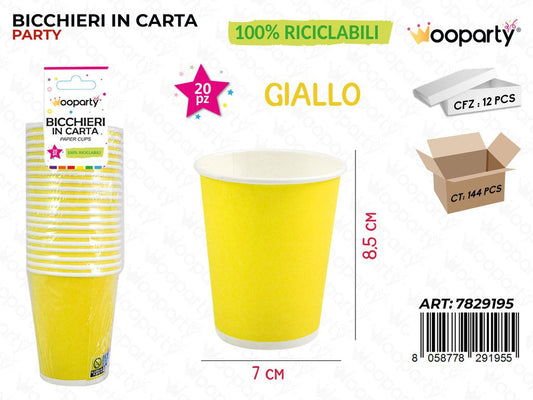 BICCHIERI IN CARTA GIALLO 7*8.5CM 20PCS /PZ DA 12**