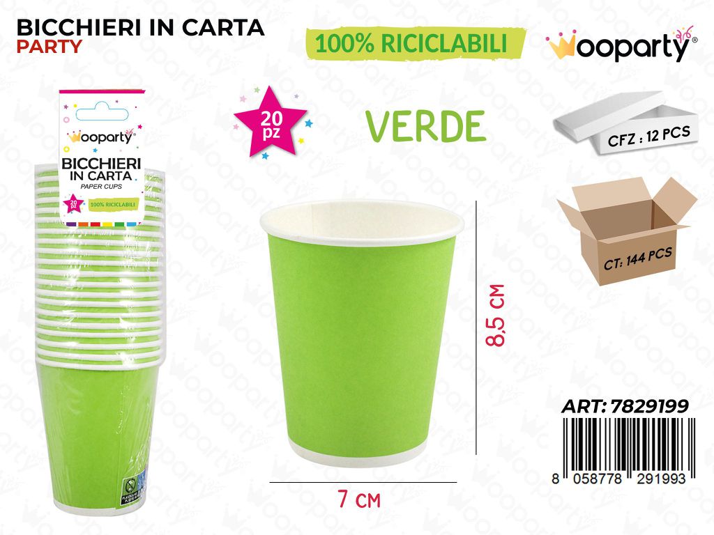 BICCHIERI IN CARTA VERDE 7*8.5CM 20PCS /PZ DA 12**