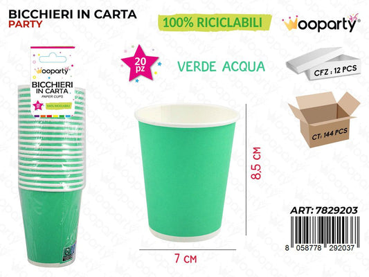 BICCHIERI IN CARTA VERDE ACQUA 7*8.5CM 20PCS /PZ DA 12**
