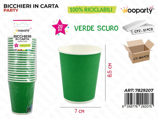 BICCHIERI IN CARTA VERDE SCURO 7*8.5CM 20PCS /PZ DA 12**