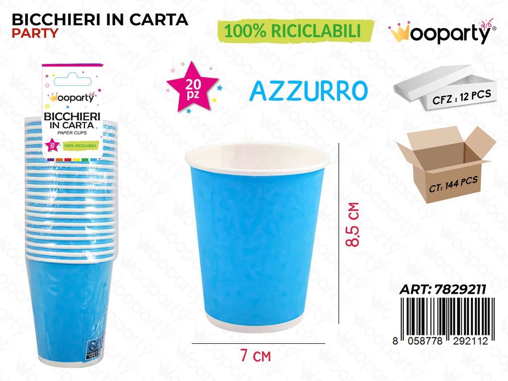BICCHIERI IN CARTA AZZURRO 7*8.5CM 20PCS /PZ DA 12**
