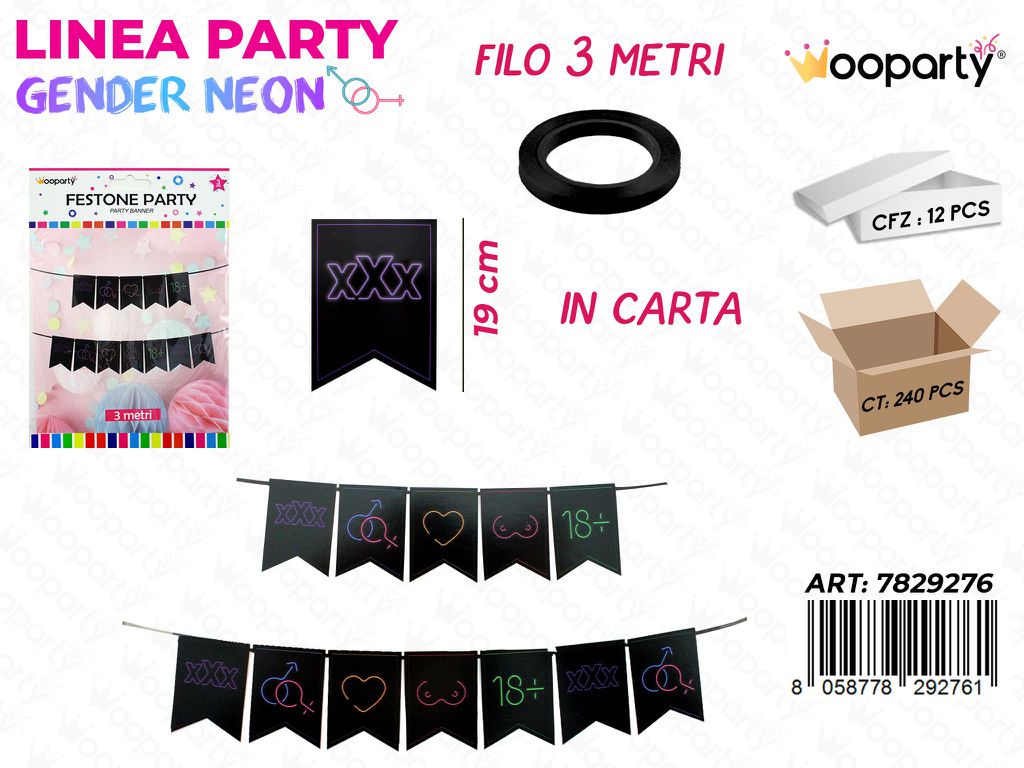 L. GENDER NEON FESTONE PARTY 19CM*3MT /PZ DA 12**
