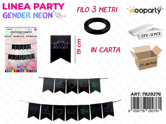 L. GENDER NEON FESTONE PARTY 19CM*3MT /PZ DA 12**