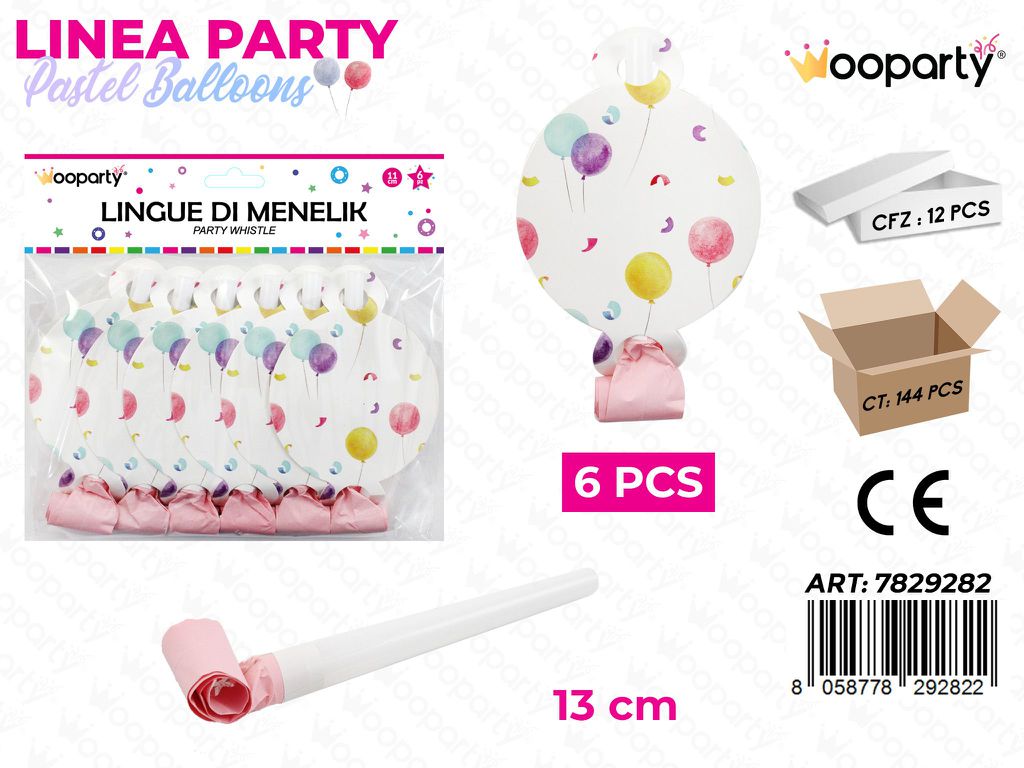 L. PASTEL BALLOONS LINGUE DI MENELIK 6PCS 13CM / PZ DA 12**