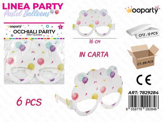 L. PASTEL BALLOONS OCCHIALI IN CARTA 6PCS 16CM / PZ DA 12**