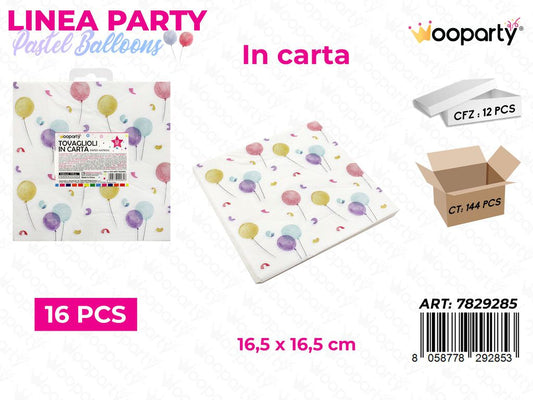 L. PASTEL BALLOONS TOVAGLIOLI CARTA 16PCS 16.5*16.5CM / PZ DA 12**