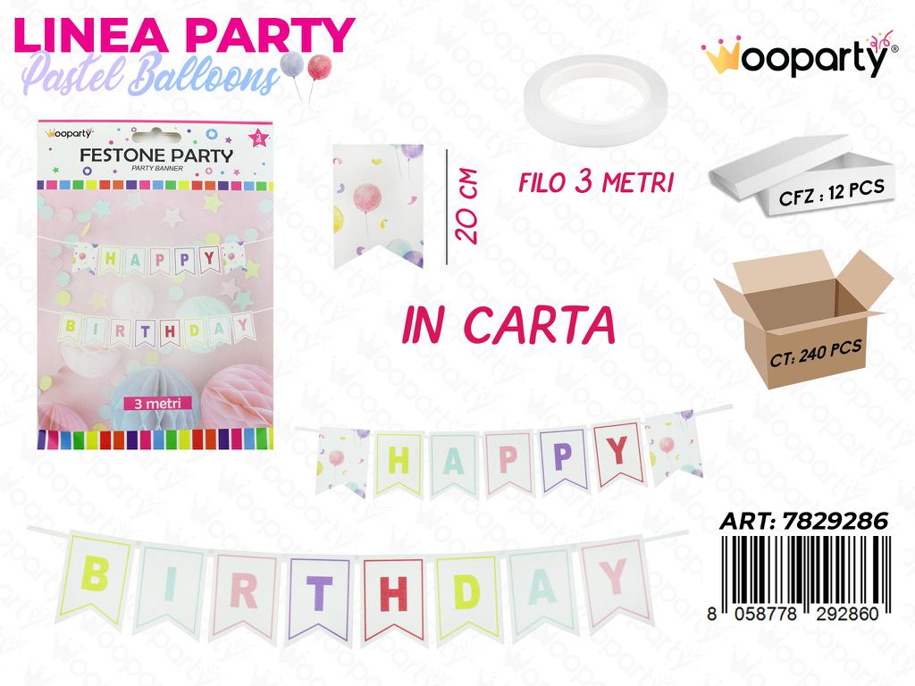 L. PASTEL BALLOONS FESTONE PARTY 20CM*3MT / PZ DA 12**
