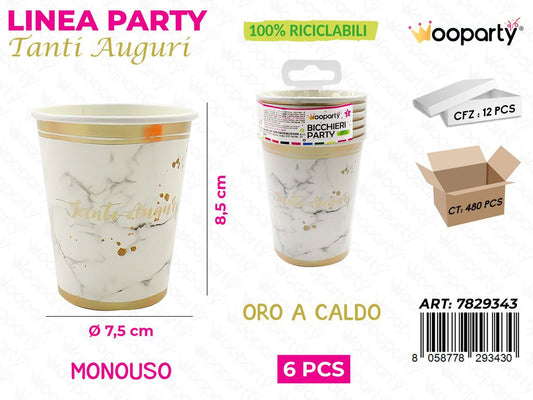 L. AUGURI BICCHIERI CARTA 6PCS 7.5*8.5CM /PZ DA 12**