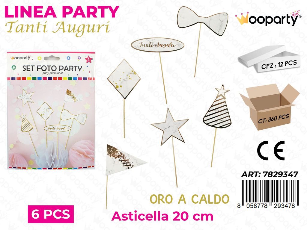 L. AUGURI SET FOTO PARTY 6PCS 20CM /PZ DA 12**