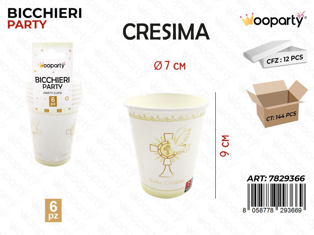 L. CRESIMA BICCHIERI CARTA 6PCS 7*9CM  /PZ DA 12**
