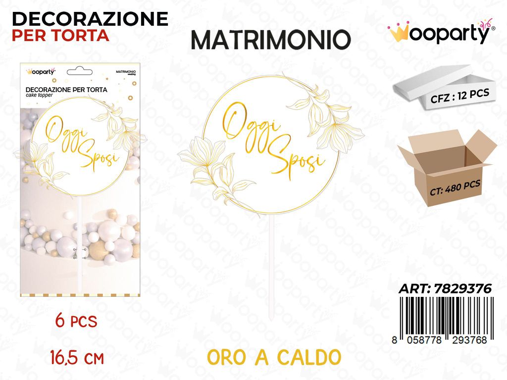 L. OGGI SPOSI DEC. PER TORTA  6PCS 16.5CM /PZ DA 12**