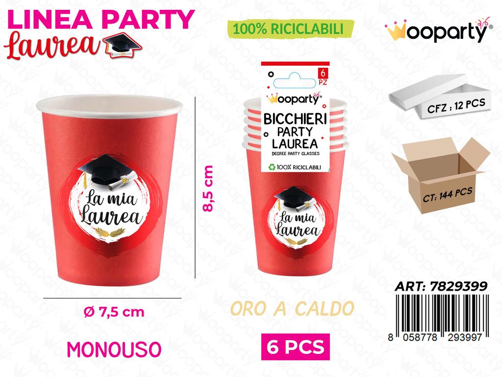 L. LAUREA BICCHIERI CARTA 6PCS 7.5*8.5CM /PZ DA 12**