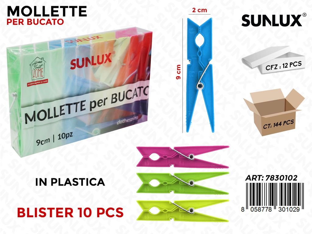 Mollette per Bucato Col. Ass. 10PCS 2*9CM