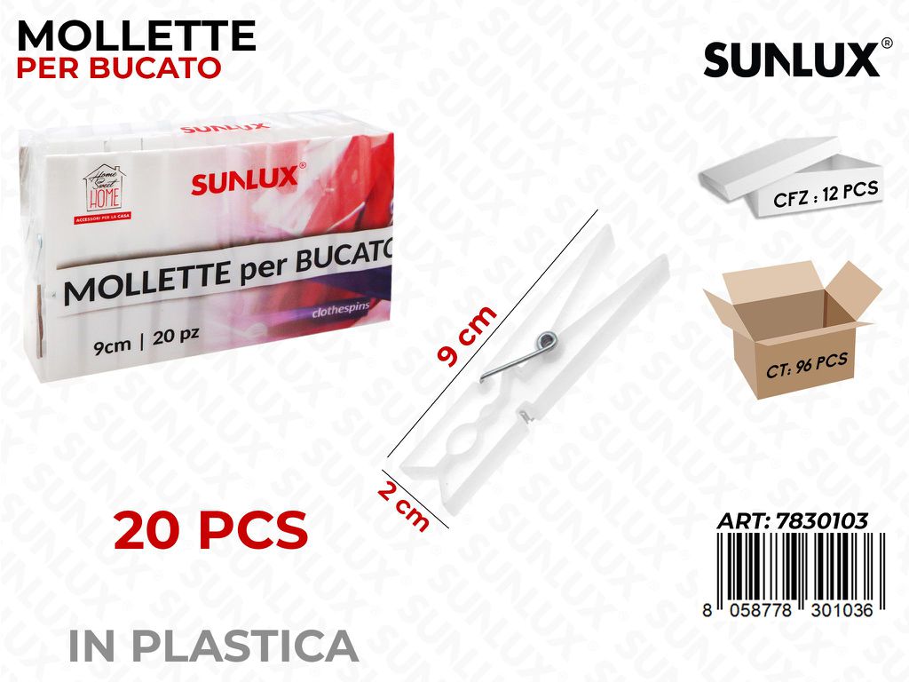 Mollette per Bucato Bianco 20PCS 2*9CM