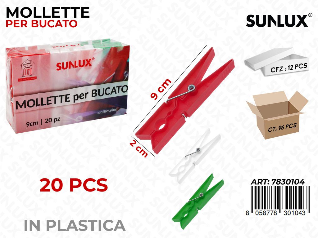 Mollette per Bucato Col. Ass. 20PCS 2*9CM