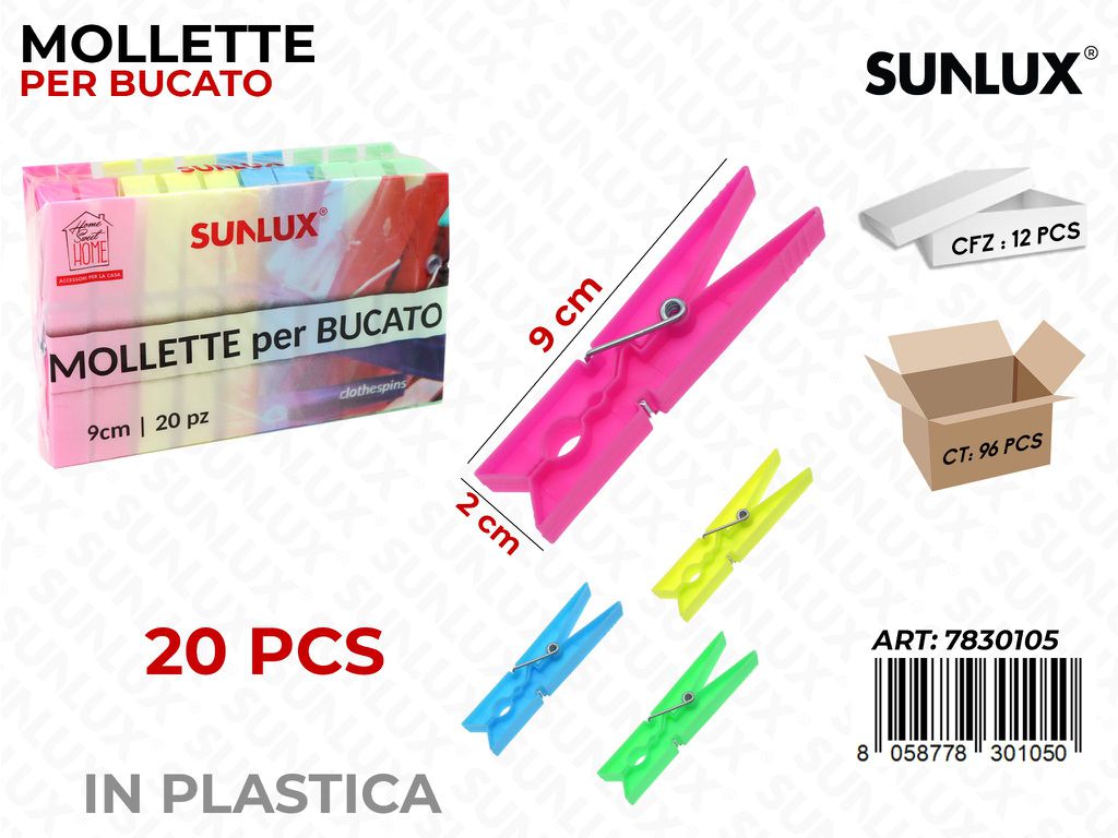 Mollette per Bucato Colori Ass. 20PC-2*9CM