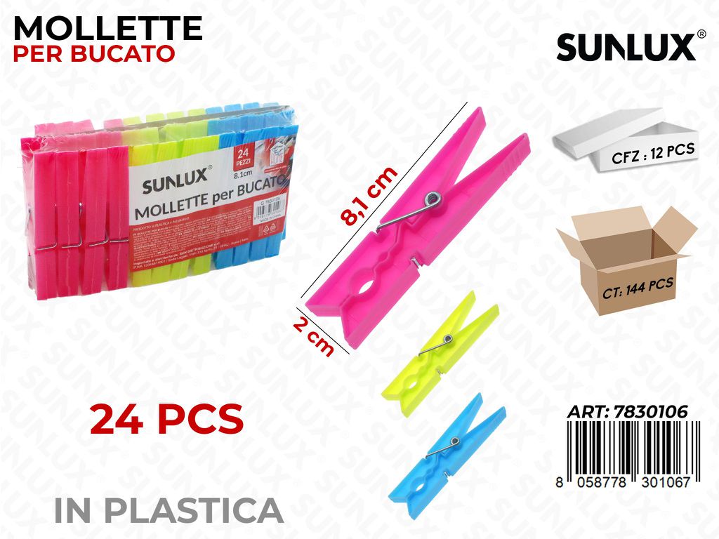 Mollette per Bucato Col. Ass. 24PCS 2*8.1CM