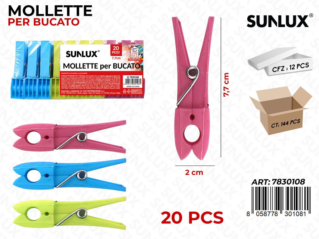 Sunlux Mollette per Bucato 20PCS Ass. 2*7.7CM