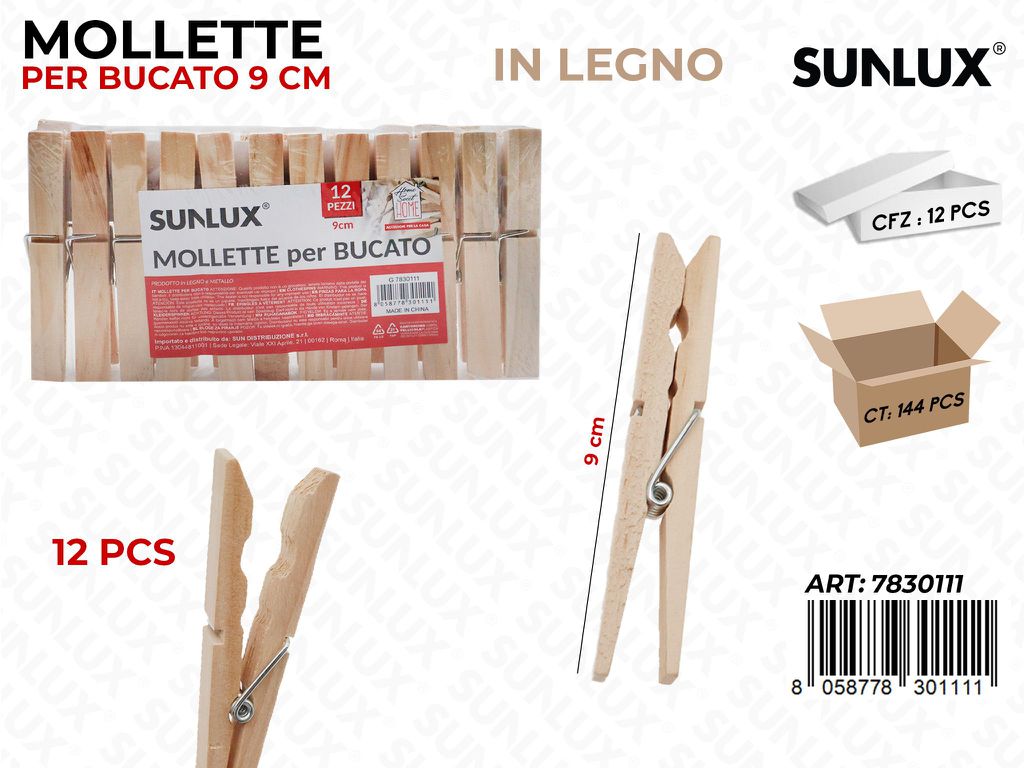 Mollette per Bucato in Legno 12PCS 1.5*9CM