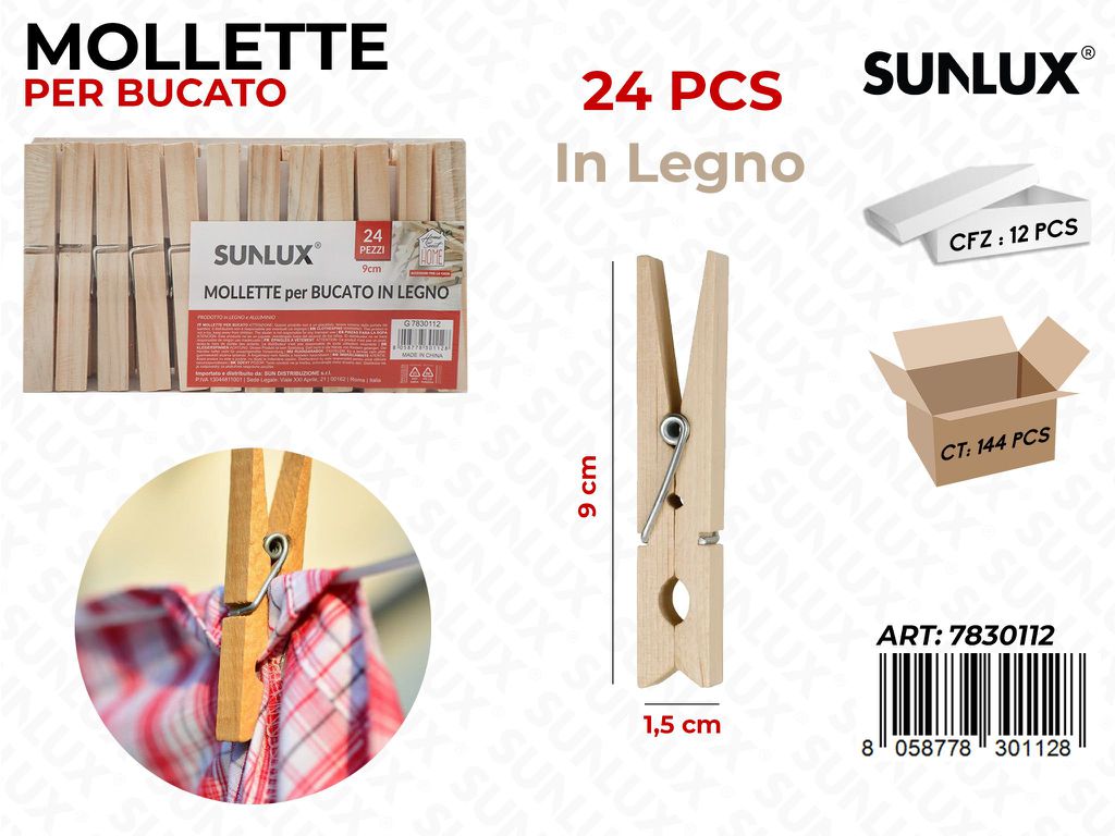 Mollette per Bucato in Legno 24PCS 1.5*9CM