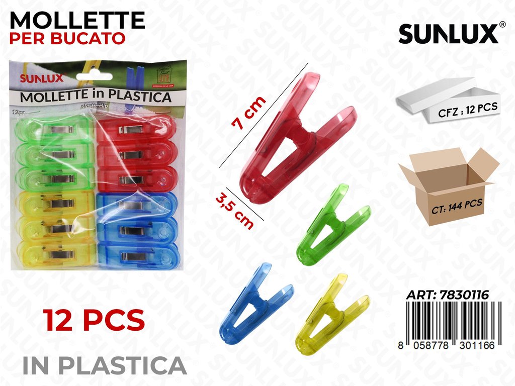 Mollette per Bucato Col. Ass. 12PCS 3.5*7CM