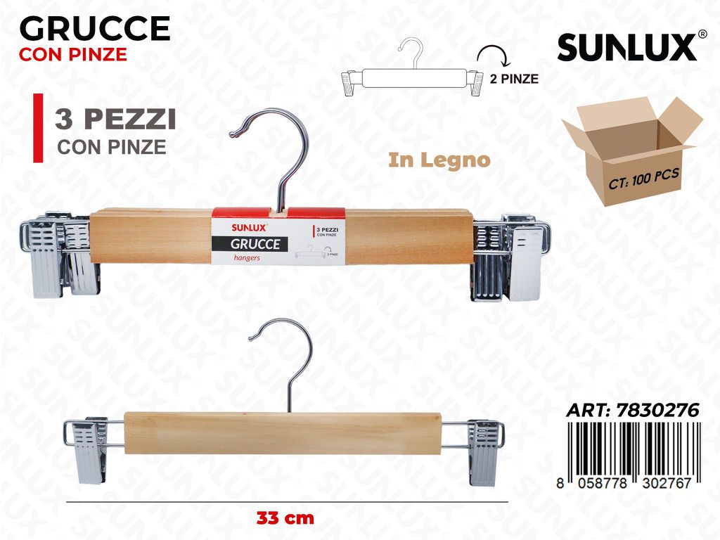 Sunlux Grucce Legno c/Pinze 3PCS 33CM