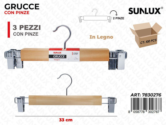 Sunlux Grucce Legno c/Pinze 3PCS 33CM