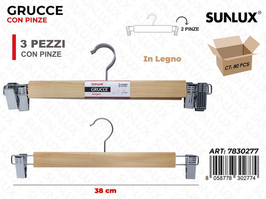 Sunlux Grucce Legno c/Pinze 3PCS 38CM