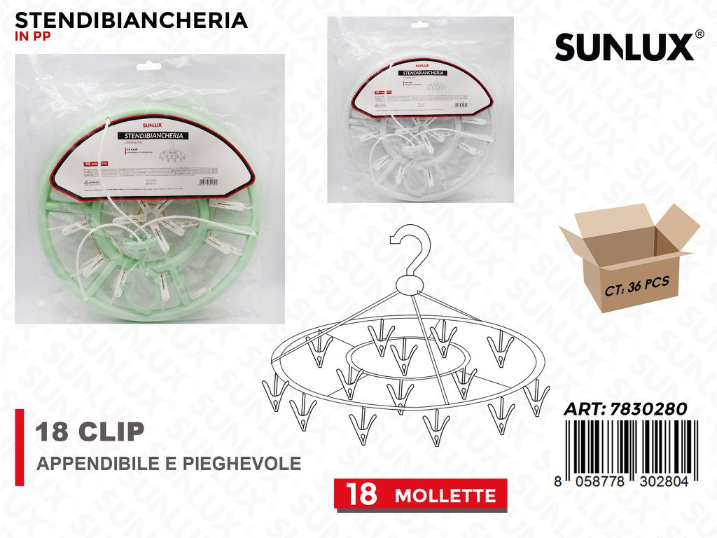 Sunlux Stendibiancheria in Pp 18CLIP Ass.
