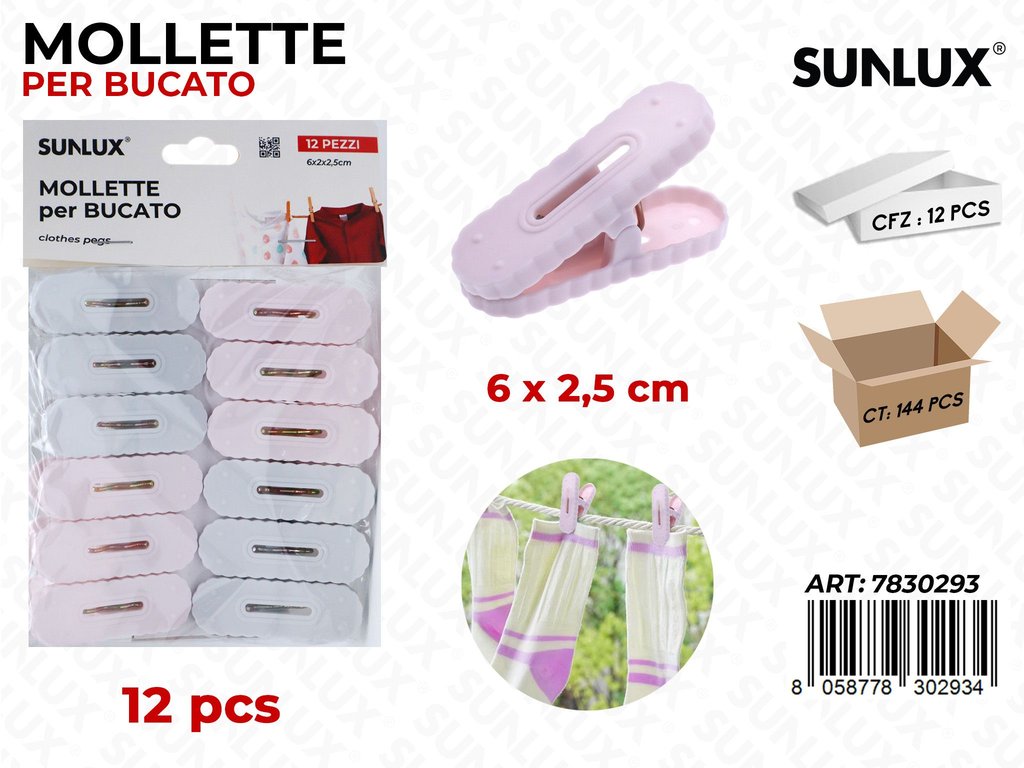 Sunlux Mollette Bucato Ass. 12PCS 6*2.5CM