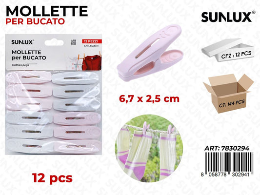 Sunlux Mollette Bucato Ass. 12PCS 6.7*2.5CM