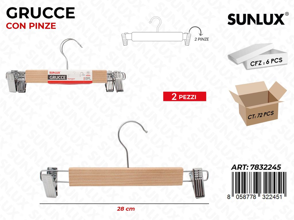 Sunlux Grucce in Legno c/ Pinze 28CM 2PCS