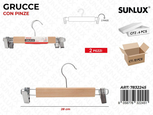 Sunlux Grucce in Legno c/ Pinze 28CM 2PCS