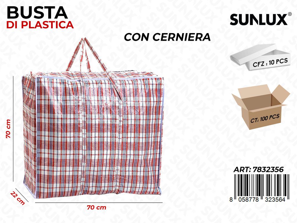 Busta Di Plastica Rossa C/ Cerniera 70*70*22Cm